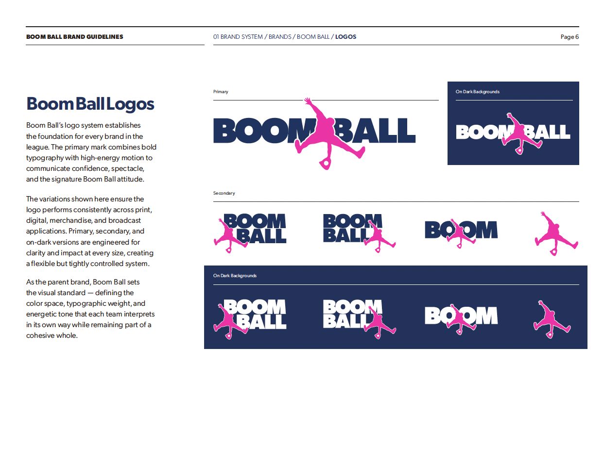 Boom Ball brand guidelines page showing logo lockups