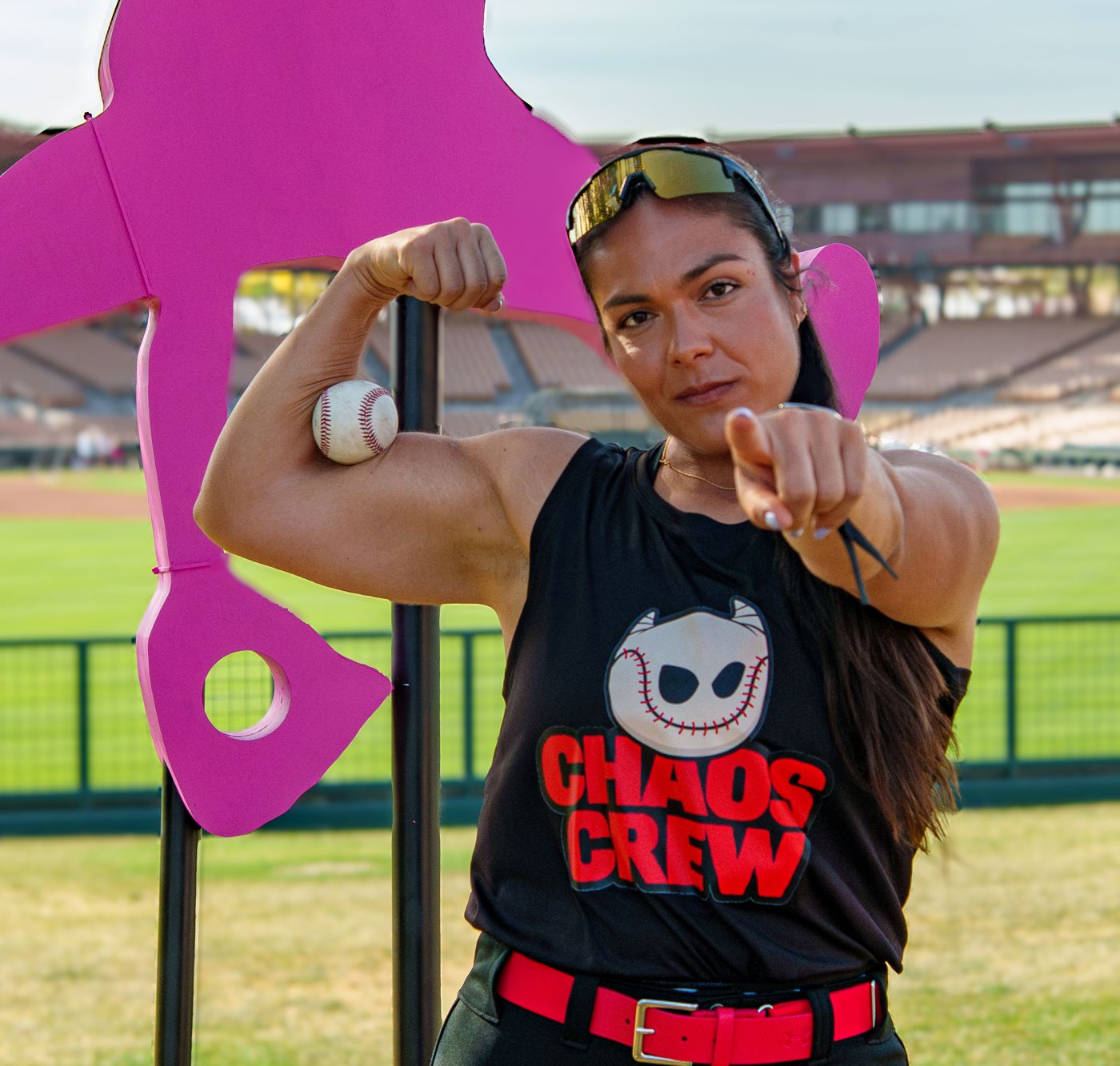 Fan in a Chaos Crew shirt pointing at the camera