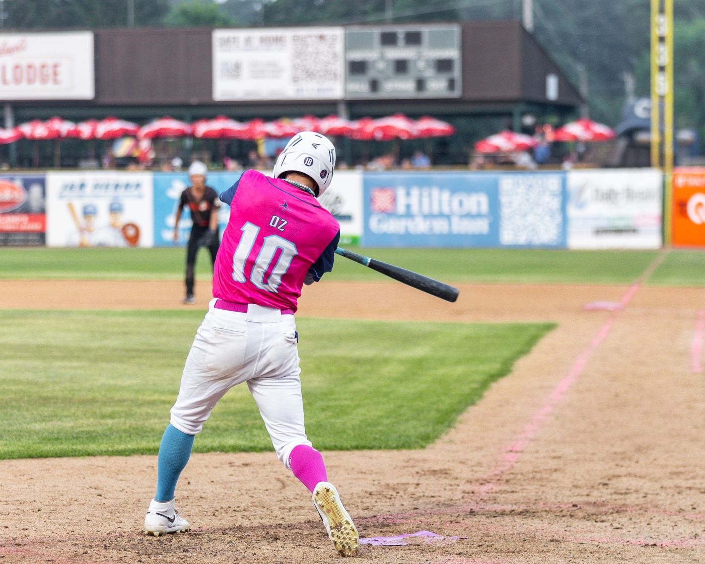 Lucky Llamas batter mid-swing